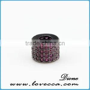 Cylinder Shape Bead With Purple Zircon,Micro Pave Beads for Necklace Pendant thumbnail-1