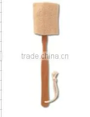 Natural Loofah Brush With Wooden Handle and Hanging Rope thumbnail-1