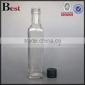 250ml 500ml Clear Empty Aluminum Cap Square Marasca Glass Bottle Olive Oil Bottle Cooking Oil Screen Printing Wholesale thumbnail-2