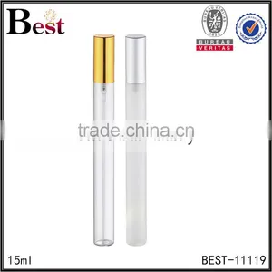 Best Selling Cosmetic Packaging 15ml Yiwu Clear Perfume Bottle Thin and Long Golden Silver Aluminum Spray Glass Bottle Perfume thumbnail-4