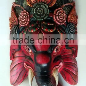 Hand Crafted Wooden Mask of Hindu Lord Ganesh Wall Hanging Made In Nepal thumbnail-1