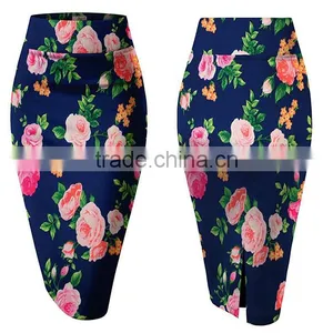 Office Wear Long Skirt Flattering Fit Pencil Tight Knee Length Stretchy Beautiful Prints Sexy Skirt For Middle-Aged Women thumbnail-1