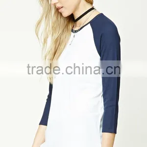 Tee Shirts Custom Print 3/4 Contrast Raglan Sleeves Round Neckline Knit Oversized Baseball Tee Shirt thumbnail-6