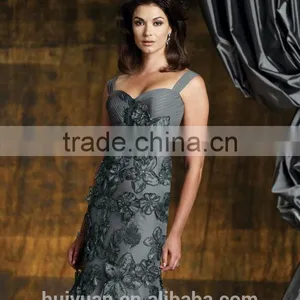Grey off Shoulder Full Length Low Cut Beaded Full Figure Evening Dresses thumbnail-2