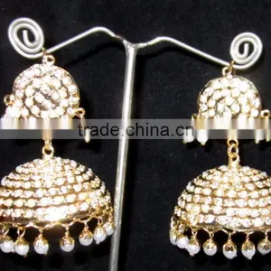 JADAU GOLD PLATED Dangler JHUMKA TEMPLE EARRINGS Real Look thumbnail-1