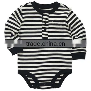 Baby White and Black Strip Fabric Long-Sleeve With Buttons Bodysuit thumbnail-1