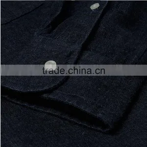 Hot Sale Dark Color Washed Denim Dress Shirts Wholesale Dress Denim Shirts thumbnail-5