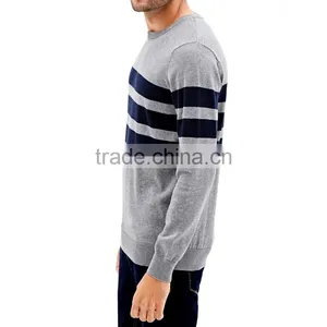 Crew Neck Preppy Style Contrast Striped Cotton Pullover Mens Latest Sweater Design thumbnail-2