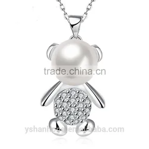 Fashion 925 Silver Wholesale Pearl Bear Necklace thumbnail-5