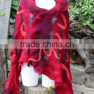 Red and Black Nuno Felt Wrap Shawl-handmade thumbnail-1