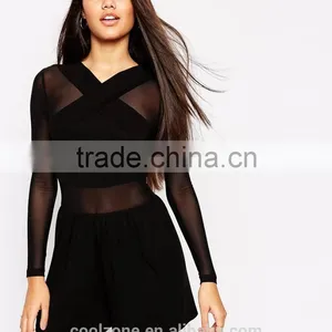 Sexy Cross Front Mesh Insert Jersey Romper Fashion Adult Romper Pattern thumbnail-2