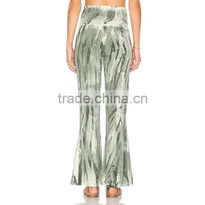 Green Tie Dye Flare Pants Boho Ladies Bell Bottom Trousers Cutting thumbnail-3