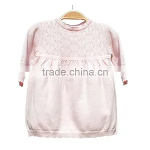 Round Neck Cardigan Cotton Knitting Baby Girl Sweater Dress thumbnail-1