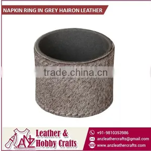 High Quality New Arrival Napkin Ring In Grey Hair on Leather for Sale thumbnail-1