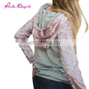 NO MOQ Gray Long Sleeves Velvet New Design Oversized Hoddie Sweatshirt thumbnail-2