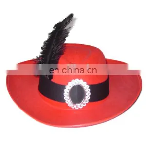 MCH-1715 Party Carnival Funny Cheap Red Man Pinched Felt Fedora Musketeer Hat thumbnail-1