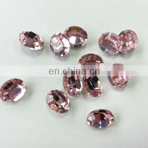 Silver Base Point Back Rose Crystal Stone Oval Shape thumbnail-1