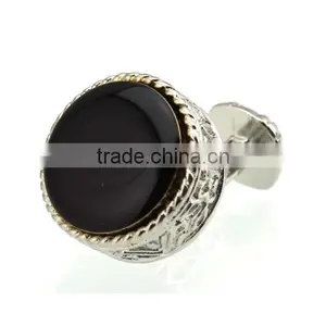 Men's Cufflinks Round Blak Silver Cuff Lins for Shirt 20mm M3452 thumbnail-2