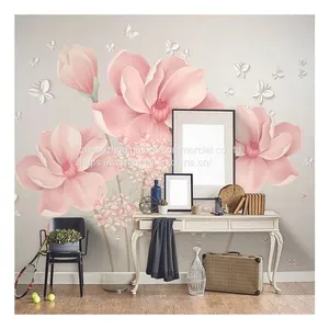 Hot Selling Pink Color Big Flower 3d Decorative Wall Mural For Bedroom Decorative Dropshipping thumbnail-5