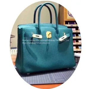 Royal Blue Malachite Green Platinum Bag Genuine Leather Bag Lychee Grain Leather Handbag 25cm thumbnail-2