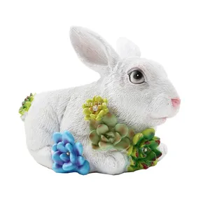 Hand-Painted Rabbit Figurine Succulent Pots Yard Resin Ornaments Solar Lights Easter Gift thumbnail-1