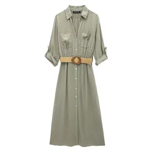 New Women's Dress With European and American Style Belt and Shirt Style Dress thumbnail-2