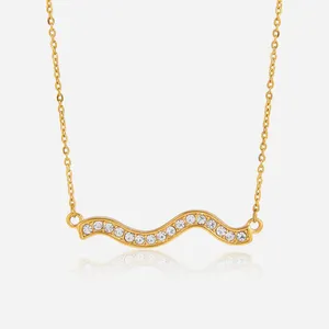 Custom 18K Gold Plated Round Stainless Steel Rhinestone Charm Necklace - Fashion Jewelry thumbnail-2