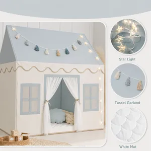 Kids Play Tent Indoor: With Mat, Tassel Garland - Girl Tent Indoor Playhouse for Kids Toys for Boy Girl Birthday Gift thumbnail-3