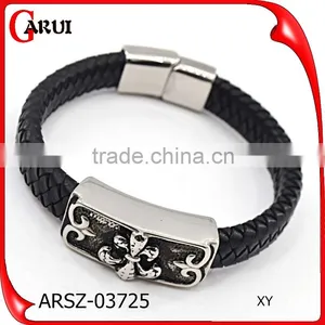 Stainless Steel Jewelry Bangles Bracelets Genuine Leather Skull Bracelet Mens Bracelets thumbnail-1