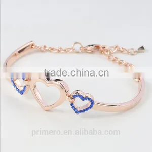 Fashion 18k Rose Gold Plated Three Heart Clear Austrian Crystal Bracelets & Bangles thumbnail-6