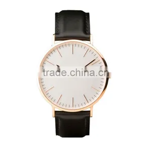 Ultra-thin Rose Gold Ronda Movement Men Leather Watches, Minimalist Style Fancy Men's Watches thumbnail-2