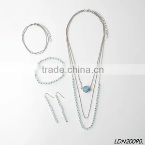 Fashion Silver Chain Necklace and Glass Beaded Necklace Druzy Necklace With Matching Earrings and Btacelet Supplier's Choice thumbnail-3