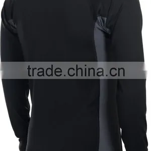 92% Polyester 8% Spandex (Lycra) Crew Neck Long Sleeves Black Compression Shirt / Rash Guard With Grey Side Panels thumbnail-2