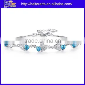 New Cute 925 Sterling Silver Plated Copper Heart Charm Bangle Bracelet For Girl thumbnail-5
