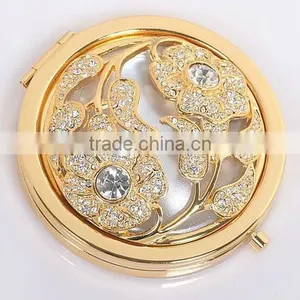 Metal Pocket Antique Cosmetic Mirror With Diamond thumbnail-1