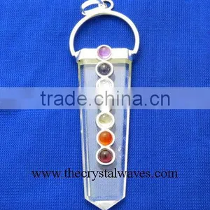 Crystal Quartz Flat Pencil Chakra Metal Pendant thumbnail-1