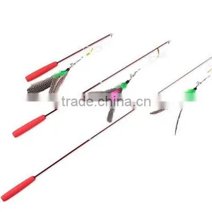 Cat Kitten Pet Teaser Turkey Feather Interactive Stick Toy Wire Chaser Wand thumbnail-1