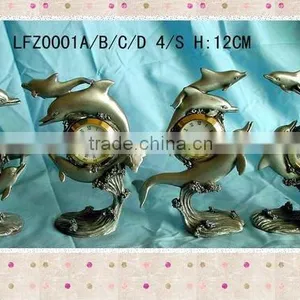 2012 Crafts Metal Pewter Table Clock With Dolphin for Decoraton thumbnail-1