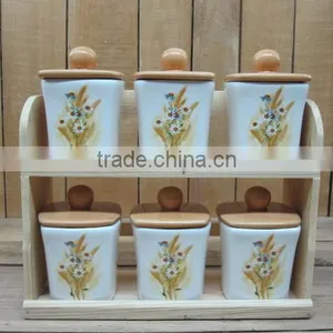 White Ceramic Kitchen Ware Spice Canister Sets With Decal thumbnail-1