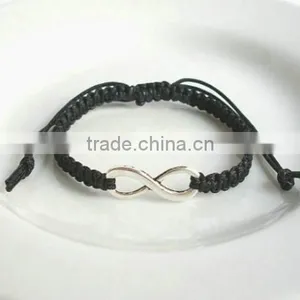 2014 New Design Unique Sterling Silver Infinity Bracelet Silver Handmade Infinity Bracelet With Color Cord thumbnail-1