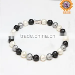 Mix White Grey Black Color Round Faceted South Sea Shell Pearl Beads Necklace for Chrismas Gift thumbnail-1