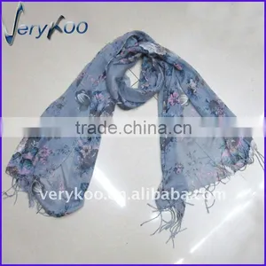 2011 Flower Printed Tassel Ladies Scarf (FCH-11310) thumbnail-1