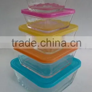 5 Pieces Glass Bowl Set With Colorful PP Lid for Microwave Oven thumbnail-1