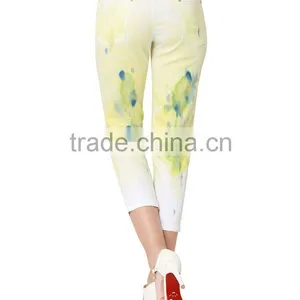 Guangzhou Apparel Wholesale Printing Leggings Low Waist Fashion Ladies Printed Cropped Jeans Trousers thumbnail-3
