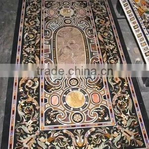 Black Italian Marble Inlaid Dining Table Top Pietra Dura Marble Inlay Table Top thumbnail-1