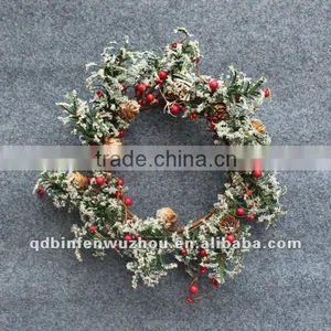 Decorative Artificial Christmas Pine Wreaths With Red Berry & Snow thumbnail-1