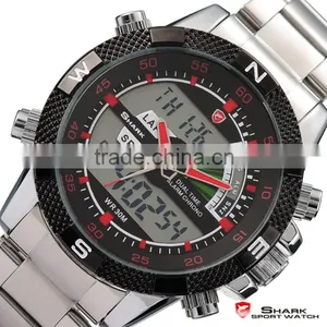 Shark Mens Digital LCD Dual Time Quartz Stainless Steel Sport Watch thumbnail-2