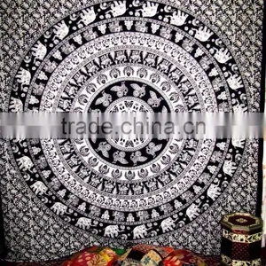 Black & White Elephant Mandala Tapestry , Wall Hanging ,Hippie Indian Tapestry New Year Gift thumbnail-2