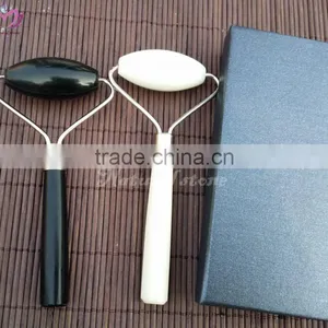 New Arriving Natural White and Black Jade Roller Facial Massager With Gift Box thumbnail-2