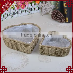Decoration Shallow Mouth Design Straw Woven Heart Shaped Flower Pot thumbnail-4